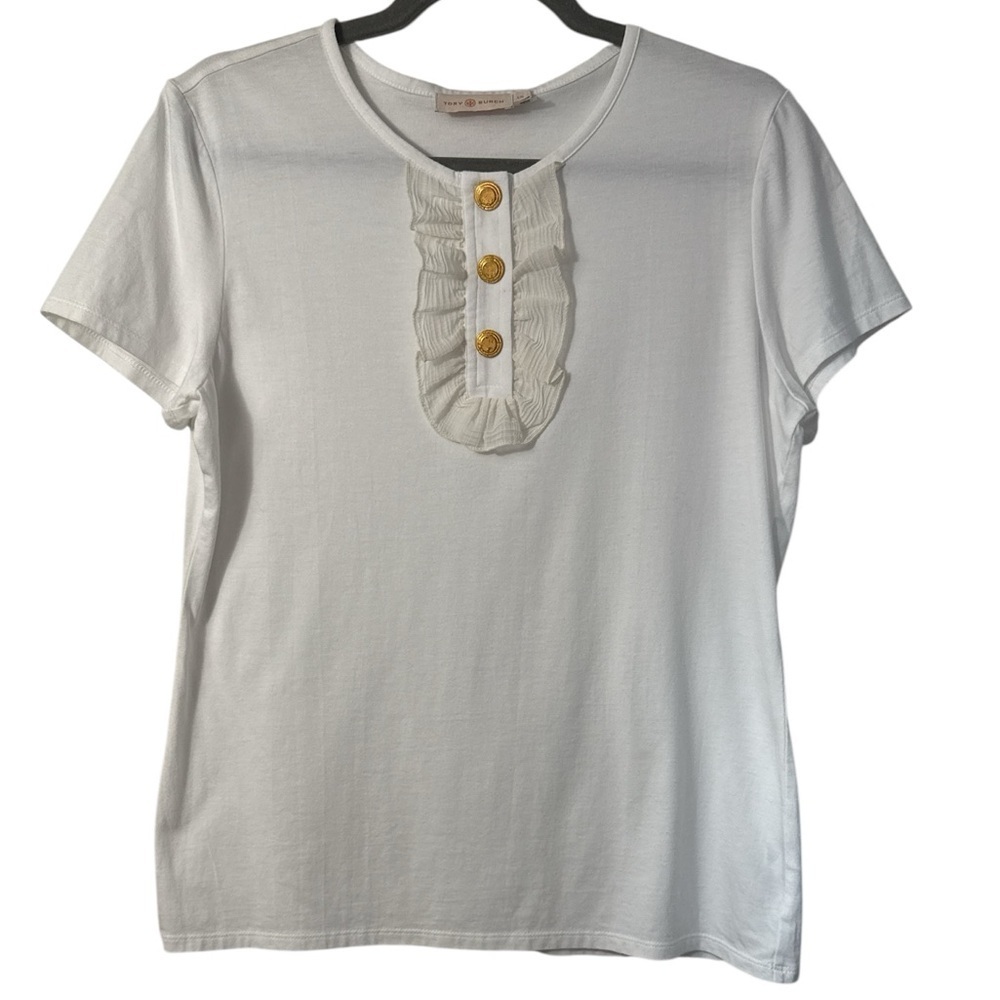 Tory Burch Ruffle Cotton Short Sleeve T-Shirt